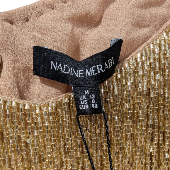 NWT Nadine Merabi Tammy Gold Fringe Beaded Mini Dress Size 8 - Picture 4 of 12